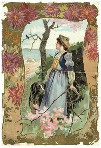 S Coffee Xxxx Card Mclaughlin Trade Young Women With Her Dog Nature Vintage - Picture 1 of 2