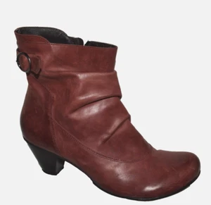 FIDJI E355 SZ 11 M 42 ALL LEATHER ANKLE BOOTS BOOTIES HEELS BUCKLE DECOR - Picture 1 of 7