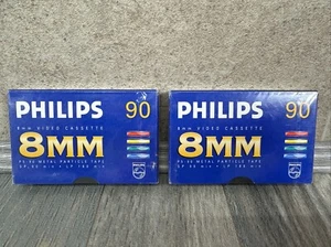 2x Philips 8mm P5-90 90min PAL Metal Particle Tape Camera Camcorder New Sealed - Picture 1 of 8