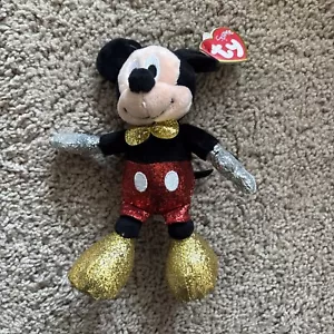 MICKEY MOUSE Sparkle TY Beanie Babies Walt DISNEY WORLD Glitter Mickey Bow Tie - Picture 1 of 1