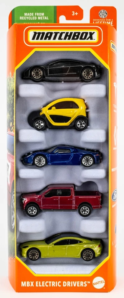 2024 Matchbox MBX Electric Drivers 5-Pack | Tesla | Porsche | Ford | Twizy | FSB - Image 1 of 1