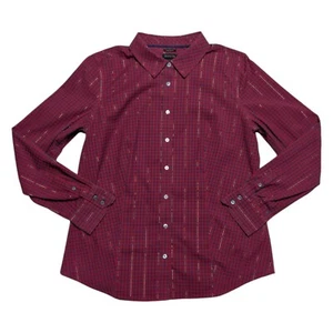 Talbots rot kariertes Langarmhemd Größe 10 Metallic Stretch faltenfest - Bild 1 von 12