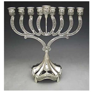  Traditional Adorned Menorah Silver Plated For Oil Or Candles 11" Tall - Picture 1 of 1