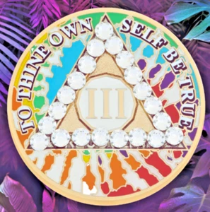 12-Schritte Geschenk AA Bling Diamant Kristalle Krawatte-Färbung Regenbogen Erholung Medaillon LGBT - Bild 1 von 2