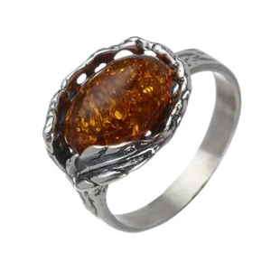 Sterling Silver and Baltic Honey Amber Ring "Katharina" - Picture 1 of 5