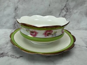 Royal Wettin Austria Pink Rose Pattern Small Bowl w/ Attached Underplate Vintage - Picture 1 of 8