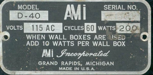 AMI D40 # 52561 serial number identification plate - Picture 1 of 1