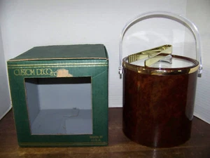 vntg Secchio Ghiaccio Nuovo con Pinze Ghiaccio DECORAZIONE PERSONALIZZATA INC USA 3,5 qt Tortise & Lucite - Foto 1 di 13