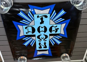 Vintage Dogtown Skateboard Street Cross Logo Vinyl Banner Black Blue 24 x 24" - Picture 1 of 11