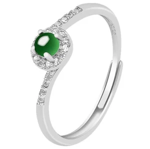 Anillo con incrustaciones de plata de ley 925 gema de jadeíta de jade natural verde certificado grado A - Imagen 1 de 9