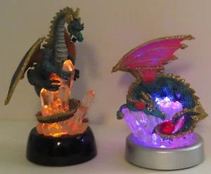(2) Blue Resin Dragon Figurines Acrylic on Acrylic with Light Stands - Picture 1 of 23