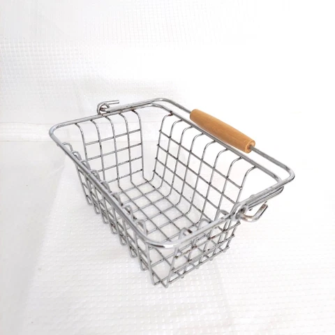 Vintage Metal Basket Wood Handle Floral Shelf Organizer Tiawan Cover