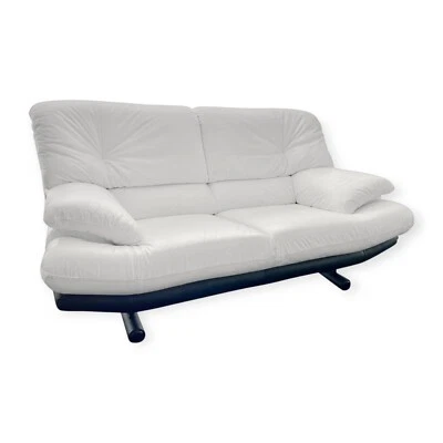 Sofá loveseat italiano de cuero blanco de los años 80 - cuero limpiado al máximo Estado - LEER Foto 1 de 4