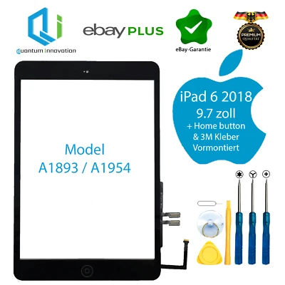 QUANTUM INNOVATION GMBH Apple iPad 6 Gen 2018 Pantalla Cristal Pantalla Táctil 9.7 Pulgadas A1893 A1954 Botón Inicio