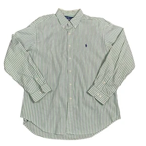 Camisa Ralph Lauren Abotonada Para Hombre Talla 17 34/35 Rayas Verticales Verde Preppy - Imagen 1 de 10