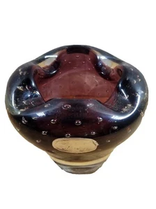Hand Crafted Purple Blown Glass Ashtray/ Paperweight, Made by Bischoff, Preowned - Picture 1 of 6