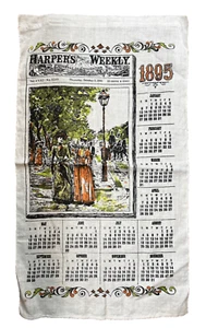 Harper's Weekly 1895 Calendar Wall Hanging Linen Dish Towel Tea Towel Vintage - Imagen 1 de 9