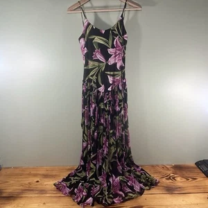 Vintage Betsey Johnson 80s Punk Label Lily Flower Full Length Low Back Dress - Picture 1 of 15