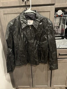 Silton Leather Jacket Size 42 Genuine Leather - Foto 1 di 9
