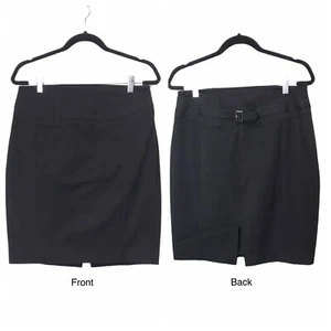 Express Womens Size 8 Black Straight Pencil Skirt Adjustable Metal Detail Slit - Picture 1 of 10