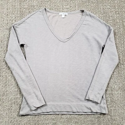 James Perse size 1 Small Gray Long Sleeve Deep V neck Shirt Cotton Modal Knit - Image 1 of 4