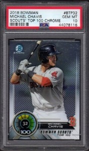 2018 Michael Chavis Bowman #BTP-32 Scouts Top 100 Chrome Graded PSA 10 Gem Mint