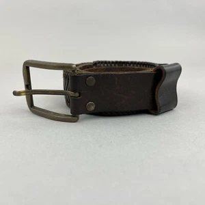 Vintage Brown Leather Distressed Plaited Woven Casual Belt Size 45" Long Length - Picture 1 of 19
