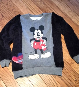 Upcycled Disney Mickey Mouse Sweatshirt combined w/fleece - Size L/XL - 14/16 - Picture 1 of 3