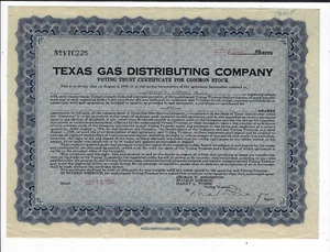TEXAS 1936 Texas Gas Distributing Company Trust Stock Certificate  - Picture 1 of 2