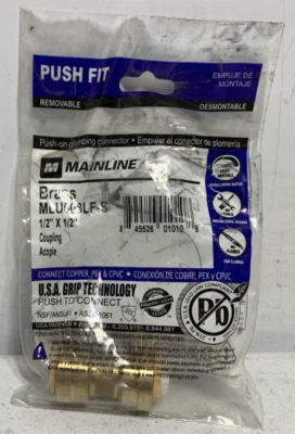 Mainline MLU008LF-S 1/2" Push Connect Straight Coupling Lead Free Brass - Image 1 of 4