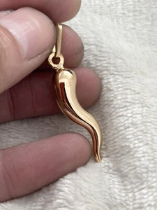 Cornicello Italian horn 33mm Pendant 14k Rose Gold  (solid item) - Picture 1 of 5