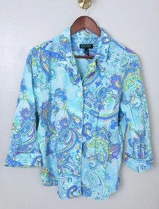 Camisa de cachemira Lauren Ralph Lauren para mujer XL azul verde colorida brillante divertida - Imagen 1 de 11