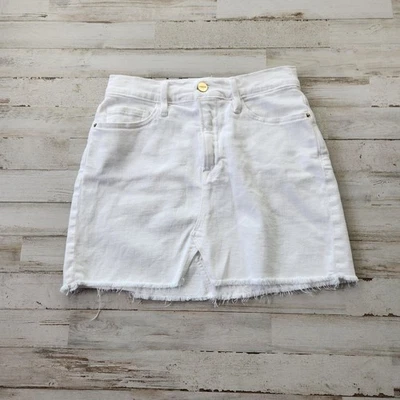 FRAME Skirt 24 White Denim Le Mini Skirt Raw Hem Made in USA LMSK5F009 - Image 1 of 4