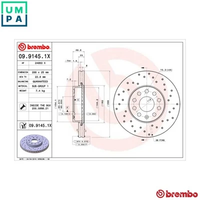 2x BRAKE DISC 09.9145.1X FOR SKODA SUPERB/II OCTAVIA/Combi/III LAURA YETI  VW - Image 1 of 4