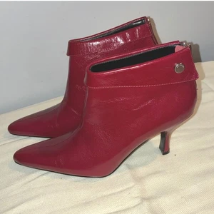 New Alfani Alexis Womens 6.5M Red Leather Pointed Toe Stiletto Heel Ankle Boots - Picture 1 of 8