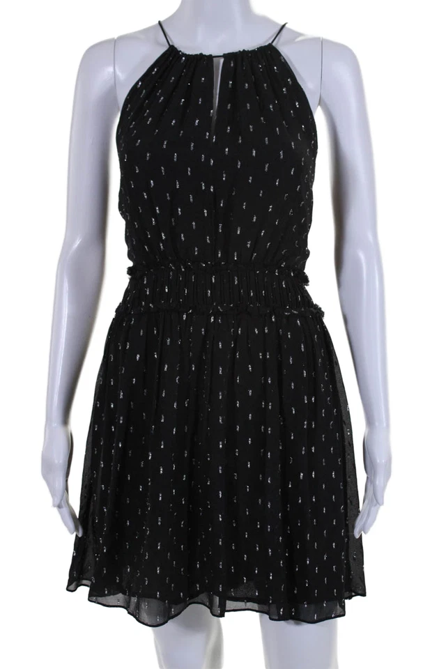 Vestido Joie para mujer con correa de espagueti cuello redondo metálico de seda negro talla mediana Foto 1 de 4