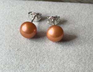 7MM Dyed Cultured Pearl Earrings on 925 Sterling Silver Posts NWOT Coral - Picture 1 of 4