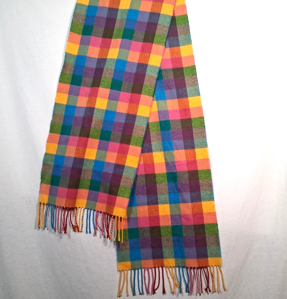Cashmere Scarf Fringe Pastel Plaid Yellow Pink Blue Green Purple Check Scotland - Image 1 of 4