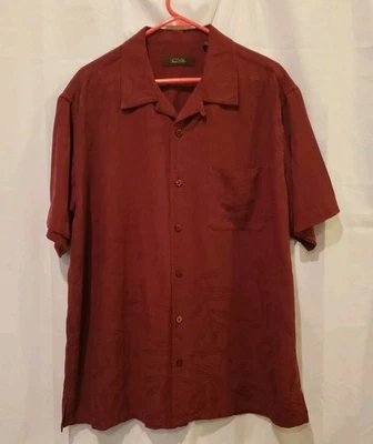 Camisa masculina Havaí Tasso Elba seda XL marrom escuro texturizada manga curta botão para cima - Imagem 1 de 4