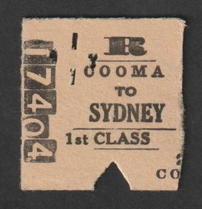 BILLETE DE TREN DE PRIMERA CLASE VINTAGE AÑOS 60 N.S.W FERROCARRILES DEL GOBIERNO COOMA A SYDNEY - Imagen 1 de 2