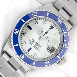 ROLEX SUBMARINER DATE EDELSTAHL UHR MIT MOP DIAMANT ZIFFERBLATT BLAUER EINSATZ - Bild 1 von 10