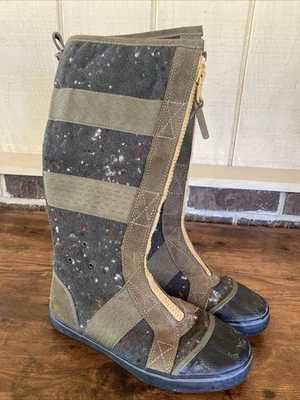 Botas de goma altas con cremallera amarillas de lana verde lunares Sorel para mujer talla 6,5 de EE. UU. Foto 1 de 4