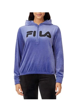 Sudadera con capucha Fila de terciopelo con cremallera en cuarto para mujer XSmall azul Foto 1 de 4