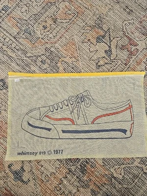 Needlepoint Canvas Vintage Sneaker Whimsey 1970's Mcm Painted 819 Retro - Image 1 of 4