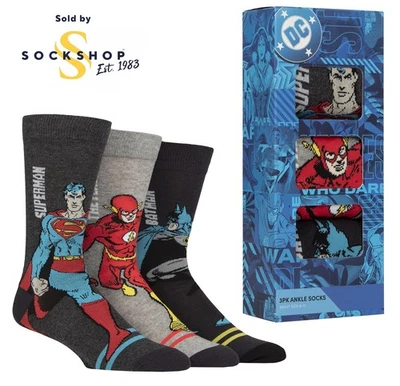 Calcetines Superman Batman The Flash, Para Hombre, DC Heroes Regalo Caja Algodón 3 Pares 6-11 Foto 1 de 4