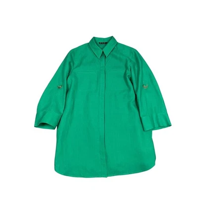 Loro Piana Mujer Verde Lino Lino Manga Larga Blusa Camisa 48IT USL10 Foto 1 de 4