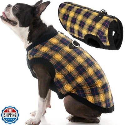 Gooby Fashion Vest Check Dog Jacket - Yellow Check, Large - Warm Zip Up Bombe - Image 1 of 4