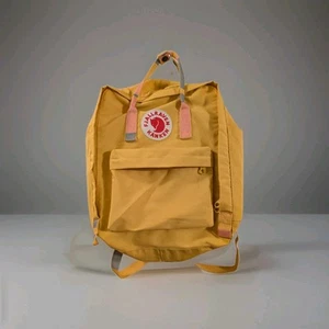 Small 13" Fjallraven Kanken Backpack Everyday Travel Bag Yellow Pink Strap 23510 - Picture 1 of 8