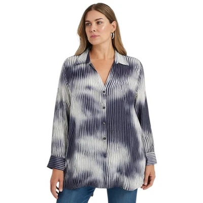 Coldwater Creek X-Large túnica de lino semi transparente azul y blanco o encubrimiento de playa Foto 1 de 4