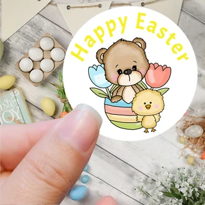 Happy Easter Bear Chick Stickers 45mm Sheet of 24 Party Bag choice of designs - Picture 1 of 4